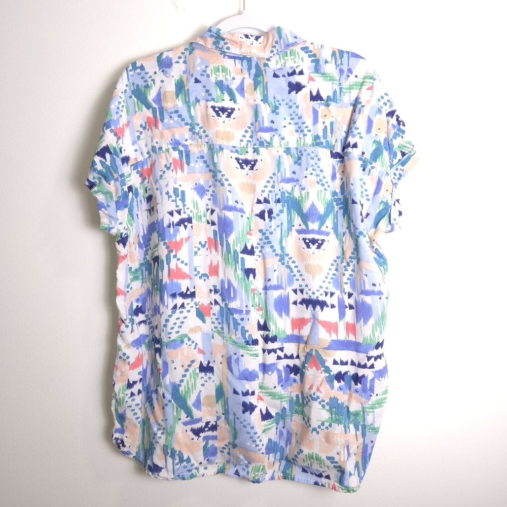 BEACHLUNCHLOUNGE Geometric Multicolor Short Sleeve Blouse Top XL - Picture 4 of 9